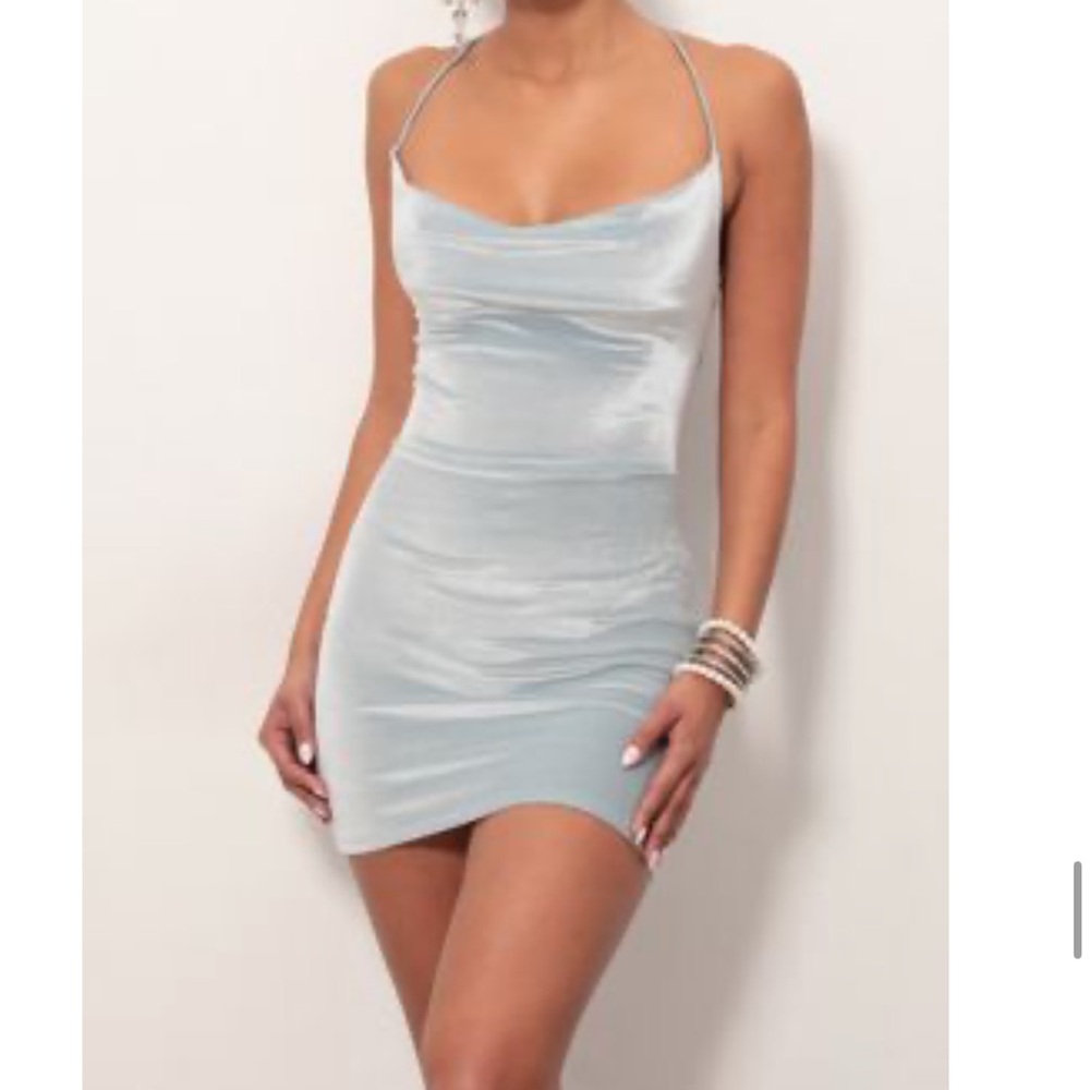 Lucy in the Sky Cowl Neck Velvet Dress in Light Blue (Silver-Blue Appearance)